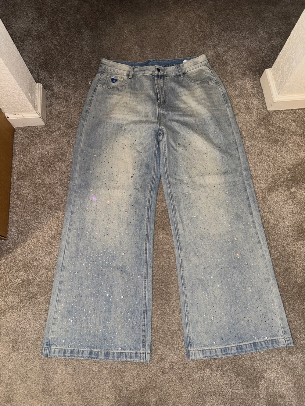 Aelfric Eden Light Blue Wide-Leg Jeans with Rhinestone Accents
